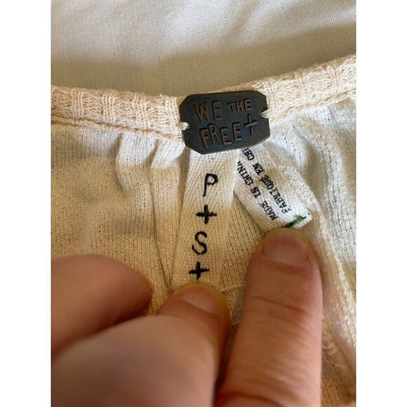 We The Free Sz Small Top Oversized Off White Cream Knit Cotton Boho Peasant - Picture 6 of 12